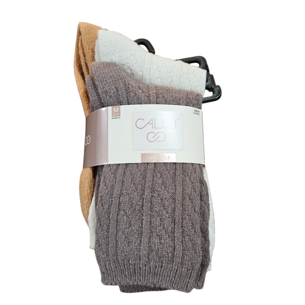 CALIA Women's Holiday Cable Knit Socks - 3 Pack Size M